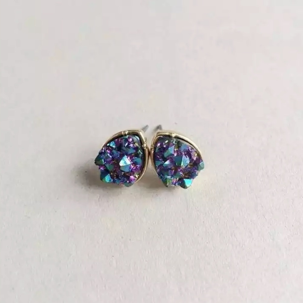 2/$20 Purple & Blue Druzy Gold Post Earrings